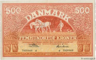 Denmark 500 Kroner, 1944-1962 obverse