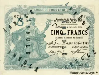 Djibouti 5 Francs, 1919 image