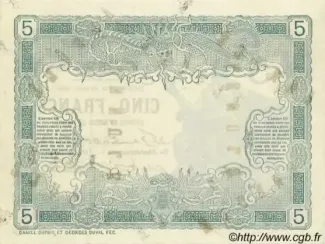 Djibouti 5 Francs, 1905-1919 reverse