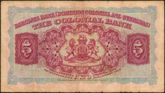 Dominica 5 Dollars, 1937-1941 reverse