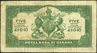 Dominica 5 Dollars, 1938 reverse