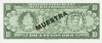 Dominican Republic 10 Pesos, 1964-1974 reverse