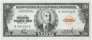 Dominican Republic 20 Pesos, 1952 obverse