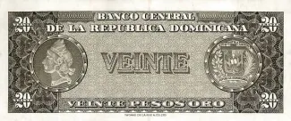 Dominican Republic 20 Pesos, 1964-1974 reverse