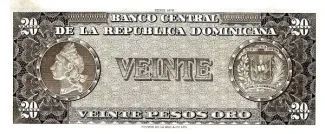 Dominican Republic 20 Pesos, 1975-1976 reverse