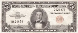 Dominican Republic 5 Pesos, 1956-1961 obverse