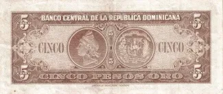 Dominican Republic 5 Pesos, 1956-1961 reverse