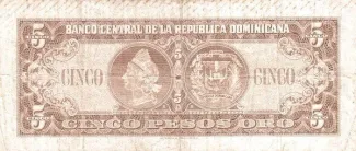 Dominican Republic 5 Pesos, 1959 reverse