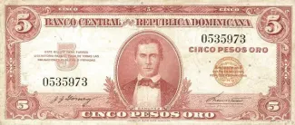 Dominican Republic 5 Pesos, 1962-1963 obverse