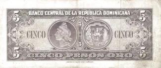 Dominican Republic 5 Pesos, 1962-1963 reverse