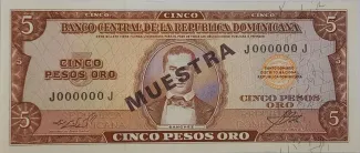 Dominican Republic 5 Pesos, 1965-1974 obverse