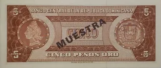 Dominican Republic 5 Pesos, 1965-1974 reverse