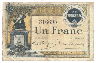 French notgeld 1 Franc, 1917 image