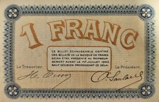 French notgeld 1 Franc, 1923 reverse