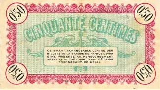French notgeld 50 Centimes, 1915 reverse