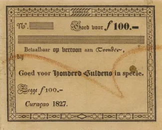 Dutch Caribbean 100 Gulden, 1827 obverse