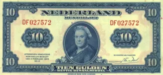 Dutch Caribbean 10 Gulden - Wilhelmina "facing left", 1943 obverse