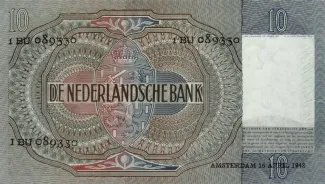 Dutch Caribbean 10 Gulden, 1940-1942 reverse