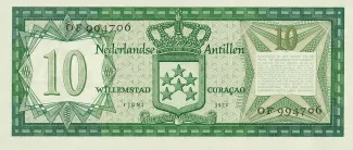 Dutch Caribbean 10 Gulden, 1967-1972 reverse