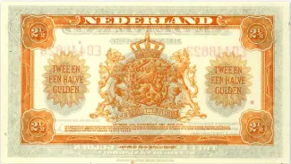 Dutch Caribbean 2.5 Gulden - Wilhelmina "facing left", 1943 reverse