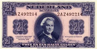 Dutch Caribbean 2.5 Gulden - Wilhelmina "facing right", 1945 obverse