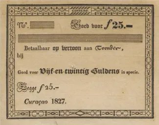 Dutch Caribbean 25 Gulden, 1827 obverse