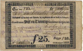 Dutch Caribbean 25 Gulden, 1855 obverse