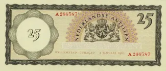 Dutch Caribbean 25 Gulden, 1962 reverse