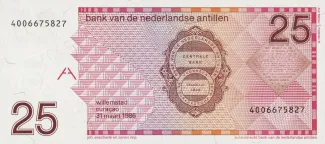 Dutch Caribbean 25 Gulden, 1986-1994 reverse