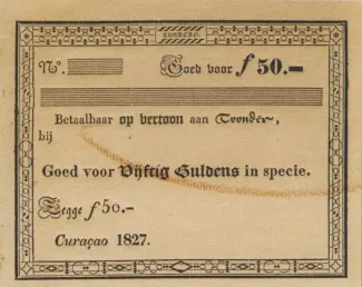 Dutch Caribbean 50 Gulden, 1827 obverse