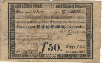 Dutch Caribbean 50 Gulden, 1855 obverse