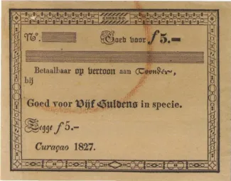 Dutch Caribbean 5 Gulden, 1827 obverse
