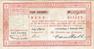 Dutch Caribbean 5 Gulden, 1846 obverse