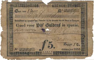 Dutch Caribbean 5 Gulden, 1855 obverse