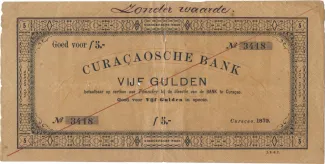Dutch Caribbean 5 Gulden, 1879-1909 obverse