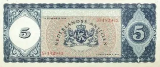 Dutch Caribbean 5 Gulden, 1954-1960 reverse