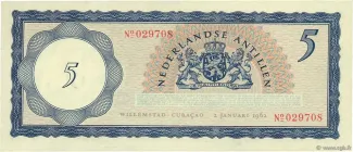 Dutch Caribbean 5 Gulden, 1962 reverse