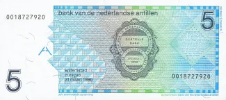 Dutch Caribbean 5 Gulden, 1986-1994 reverse
