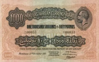 East Africa 1.000 Shillings, 1921 obverse