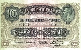 East Africa 100 Shillings, 1921 obverse