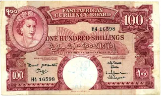 East Africa 100 Shillings, 1961-1963 obverse