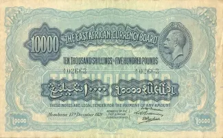 East Africa 10.000 Shillings / 500 Pounds - George V, 1921 obverse