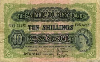 East Africa 10 Shillings, 1953-1957 obverse