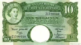 East Africa 10 Shillings, 1961-1963 obverse