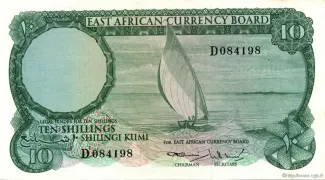 East Africa 10 Shillings, 1964 obverse