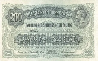 East Africa 200 Shillings, 1921 obverse