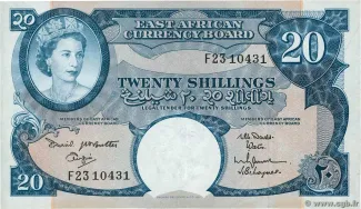 East Africa 20 Shillings, 1961-1963 obverse