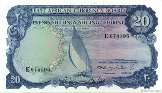 East Africa 20 Shillings, 1964 obverse