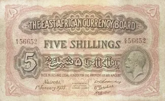 East Africa 5 Shillings, 1921 obverse