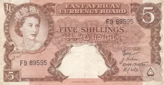 East Africa 5 Shillings, 1958-1960 obverse